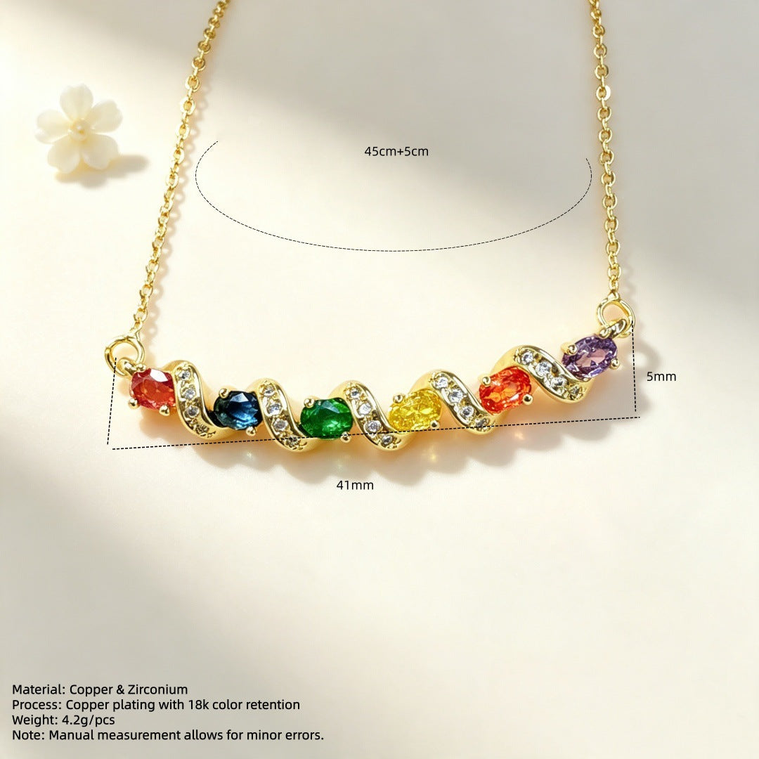 Wholesale Modern Rainbow Zircon Wave Pendant Gold Plated Brass Trendy Jewelry Accessory For Party Gift