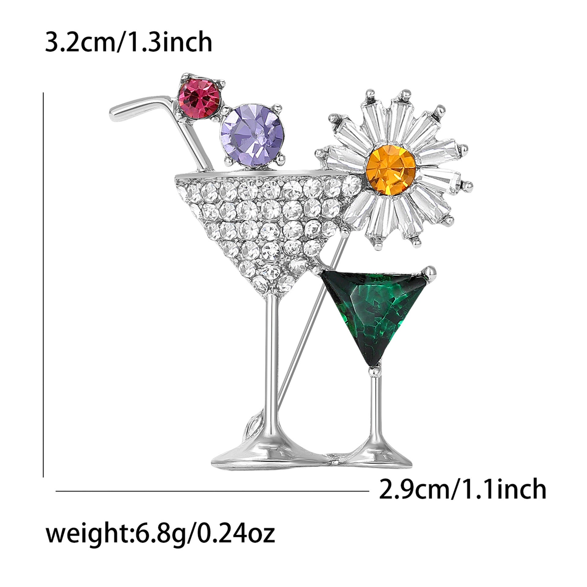 Wholesale Gold Micropaved Zircon Cocktail Glass Brooch Chic Women S Sweater Coat Pin Fashion Accessory Gift