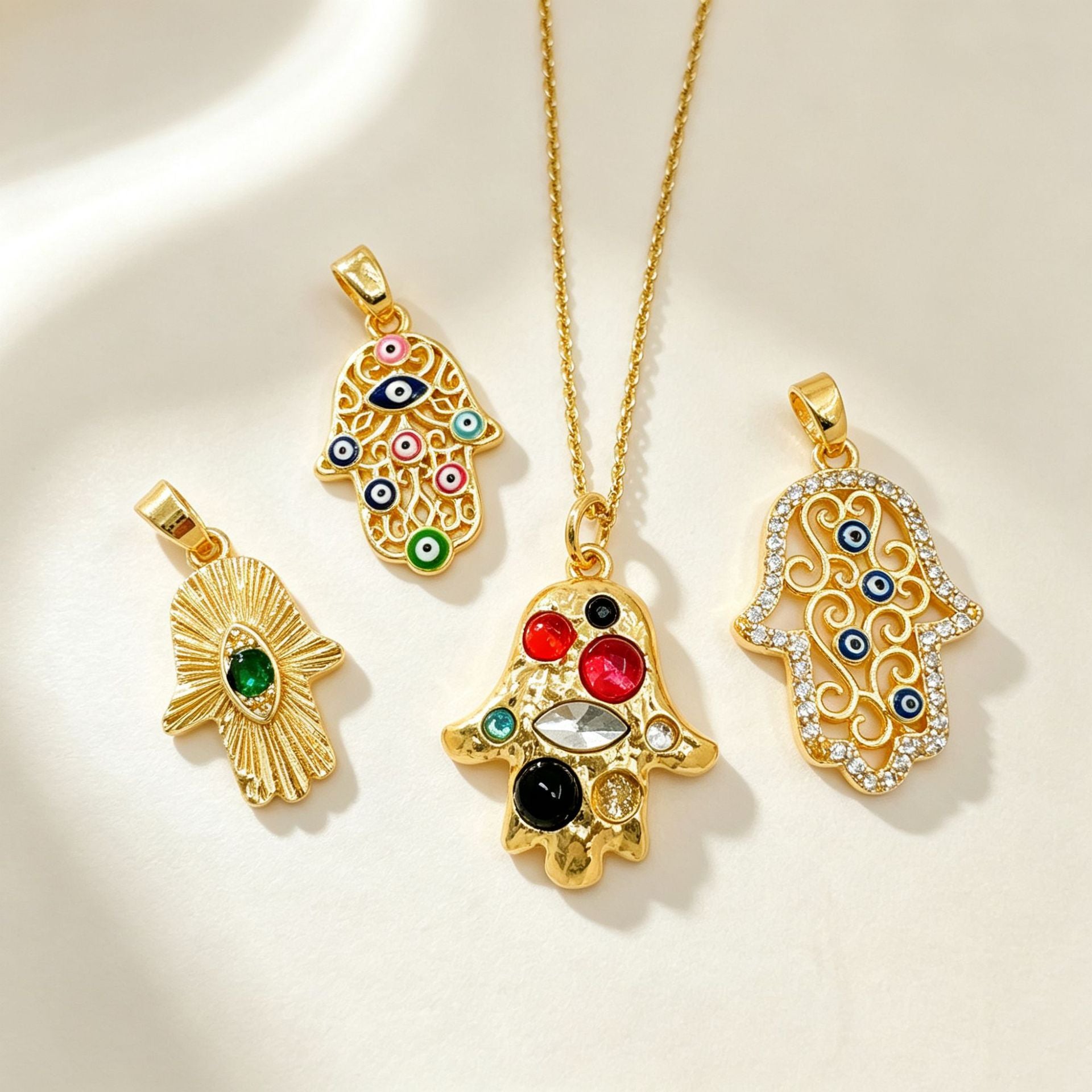 Wholesale Evil Eye Palm Pendant Gold Plated Copper Fashion Jewelry Boutique Gift