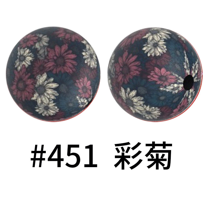 Wholesale 50pcs 15mm Western Style Leopard Skull Color Aztec Printed Silicone Balls Beads ACC-BDS-HeSheng001