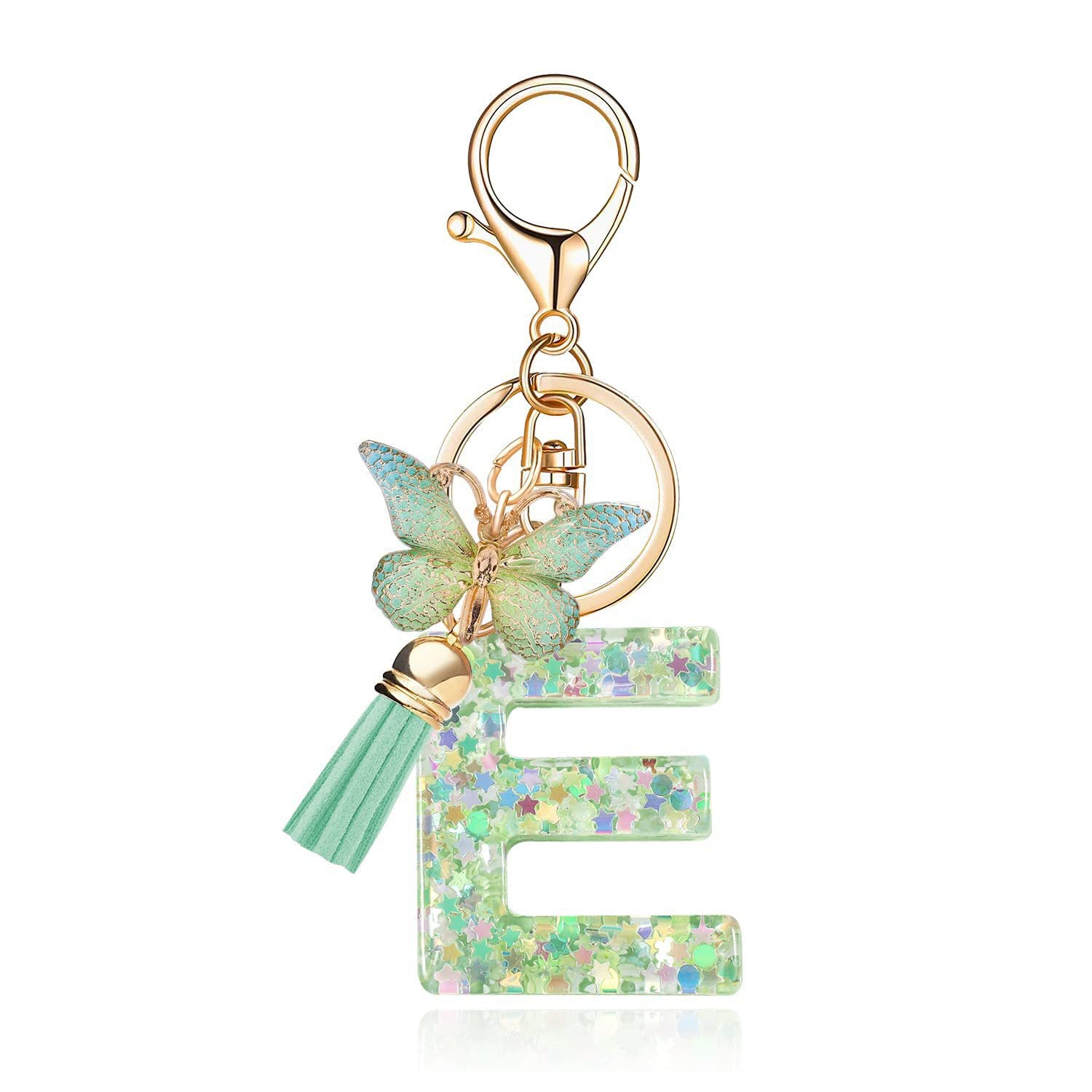 Wholesale 26 letter keychain green butterfly glue keychain