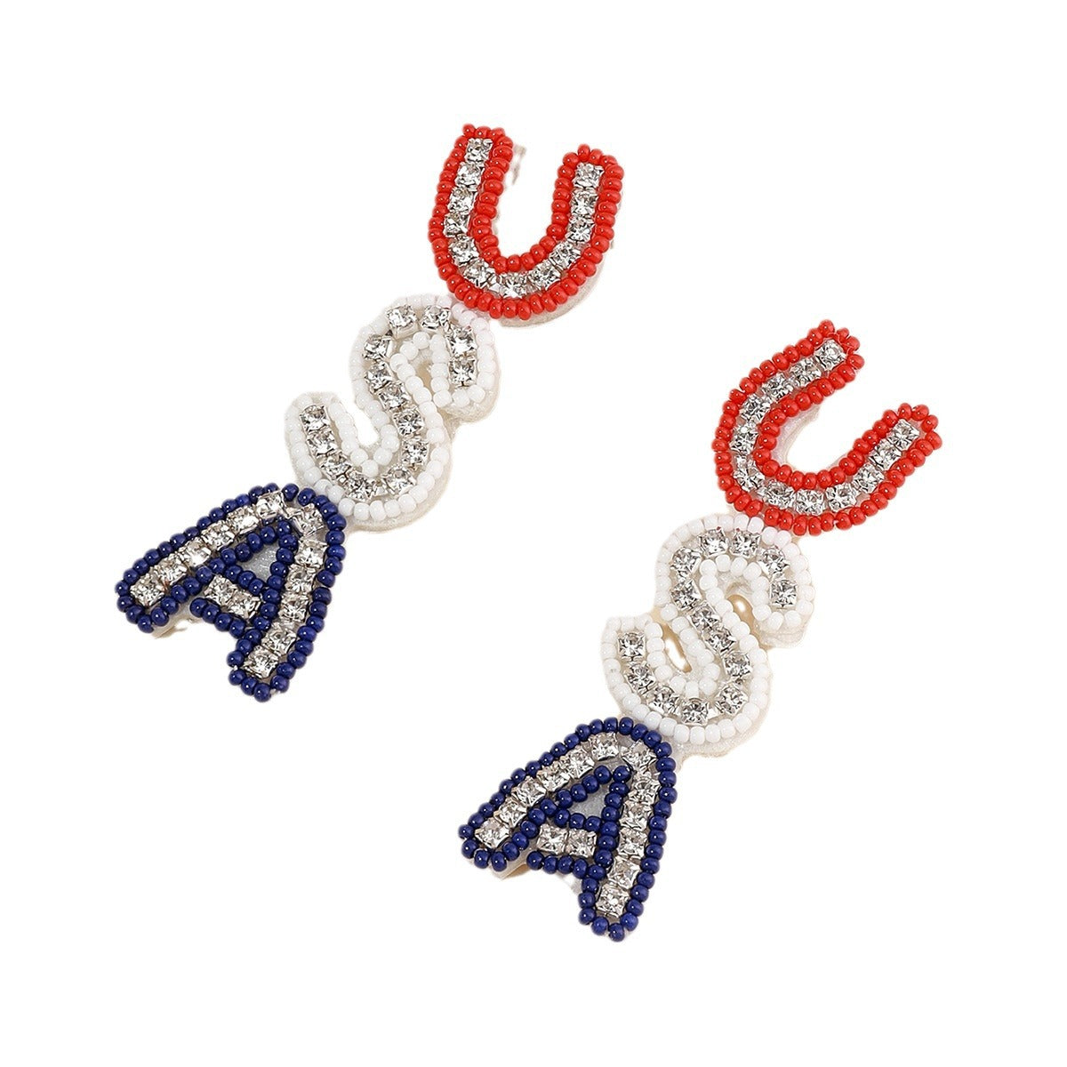 Wholesale Handmade Rice Beads Rhinestone USA Letters Rainbow Cactus Earrings
