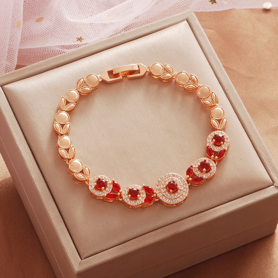 Wholesale Copper Micropaved Red Zircon Water Drop Bracelet Trendy Fashion Jewelry Accessory for Women