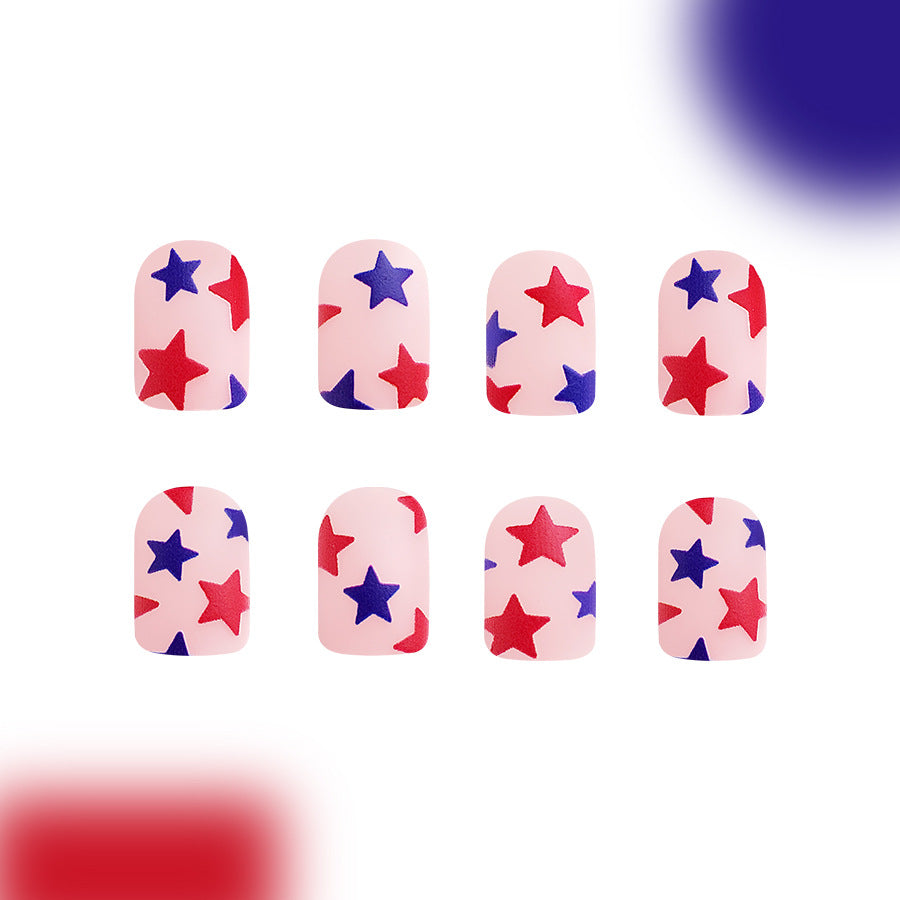 Wholesale 24 Pieces/box American Independence Day Short Striped Five-pointed Star Manicure Press-on Nails Kits Nail Stickers ACC-NS-GuaiXL036