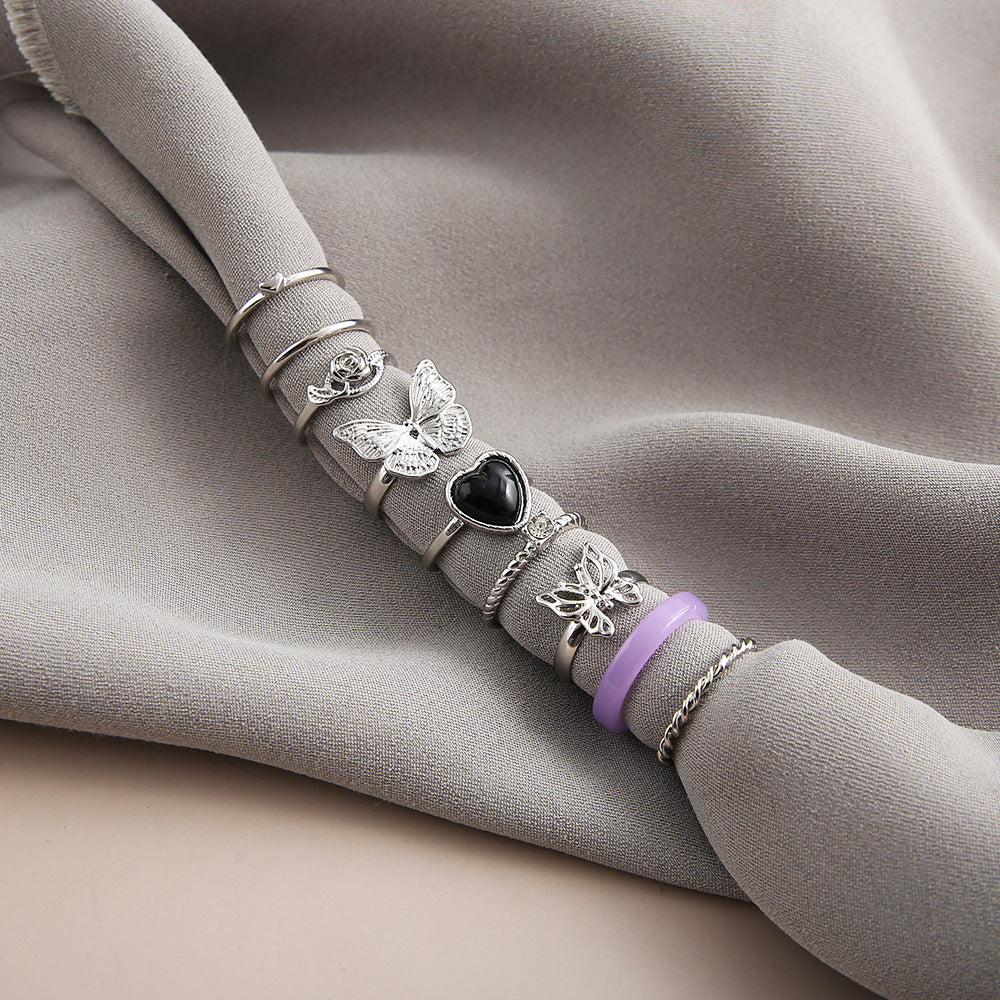 Wholesale Vintage 9-piece butterfly and heart ring set