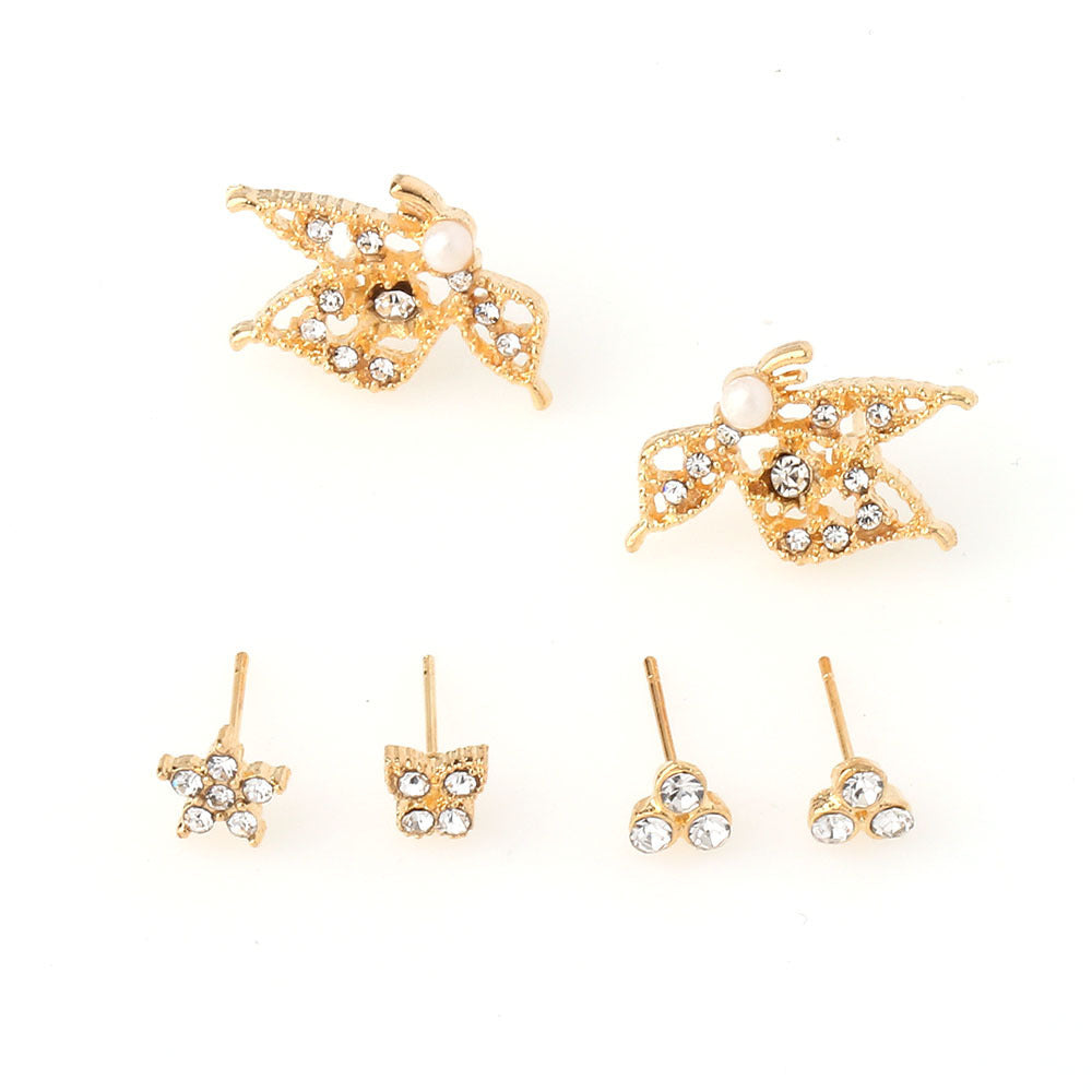 Wholesale alloy temperament pearl earrings  butterfly 6-piece set earrings