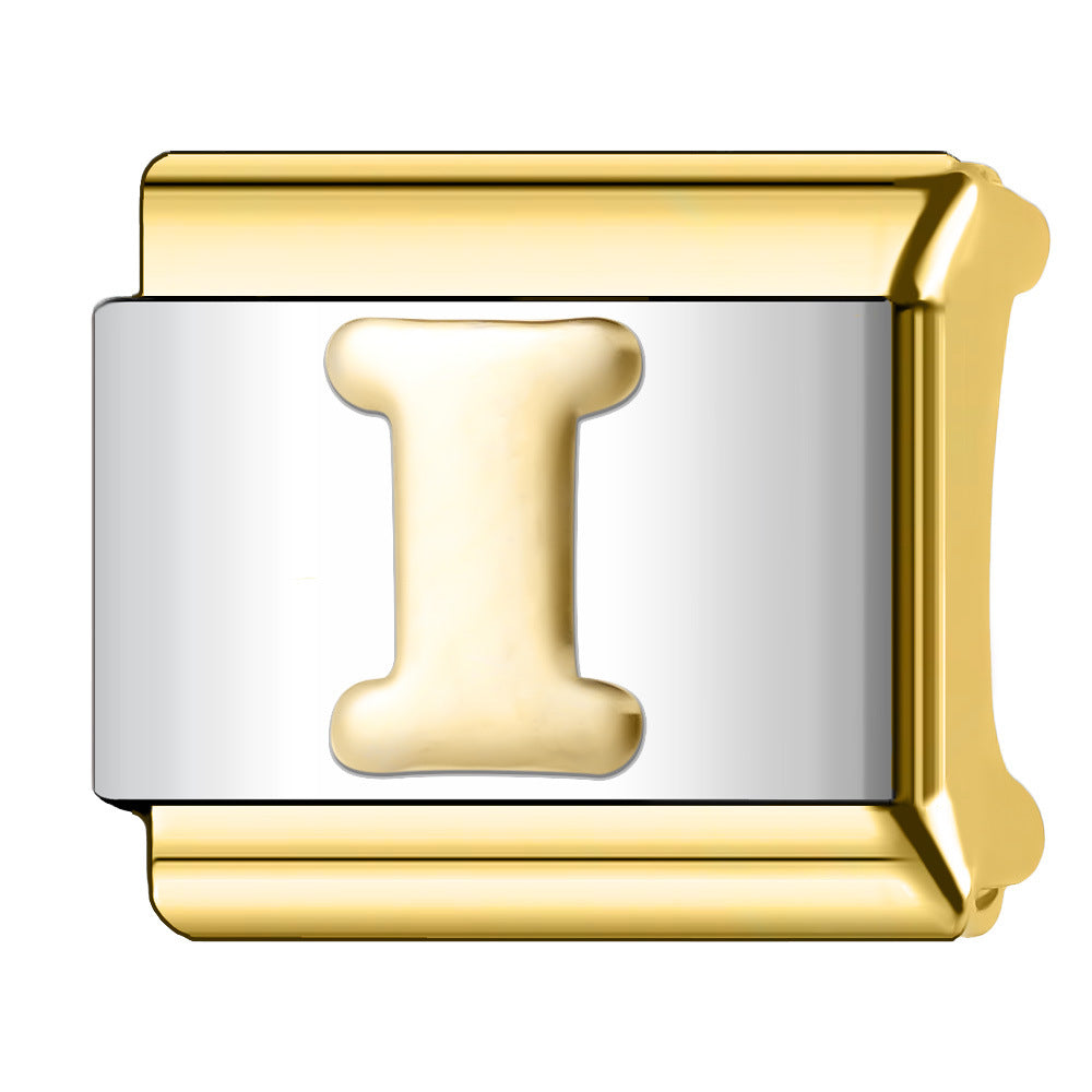 Wholesale  Italian Charm Bracelet 9mm DIY English Edge Gold Letter Series  Creative Stainless Steel Composable Bracelet