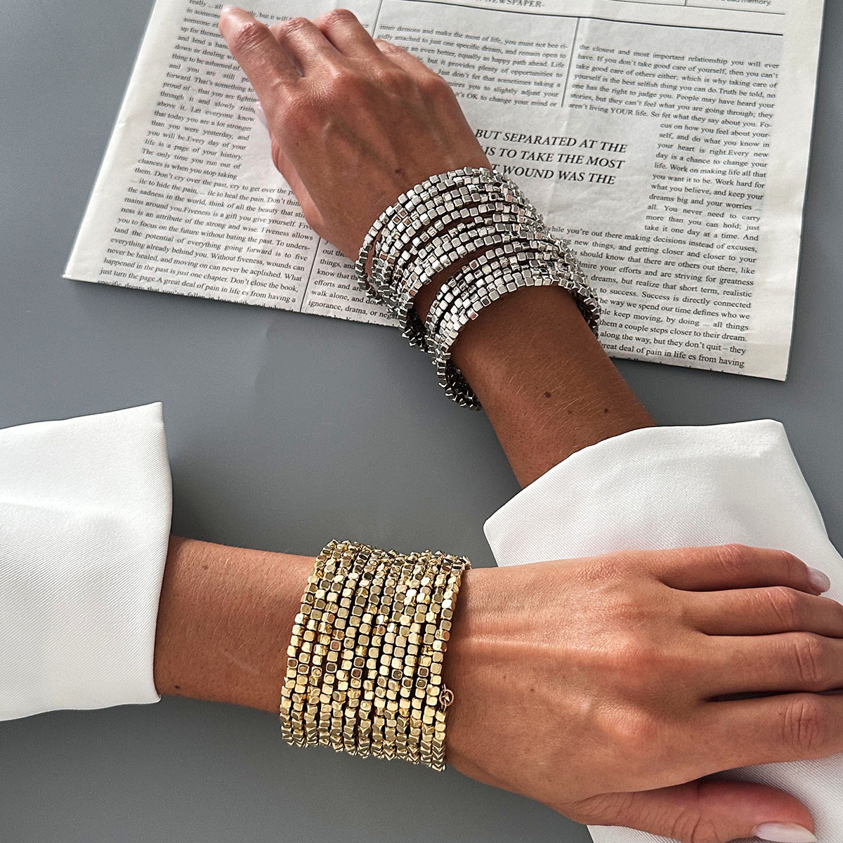 Wholesale Shiny Square Ccb Beaded Wrapped Wide Bracelet