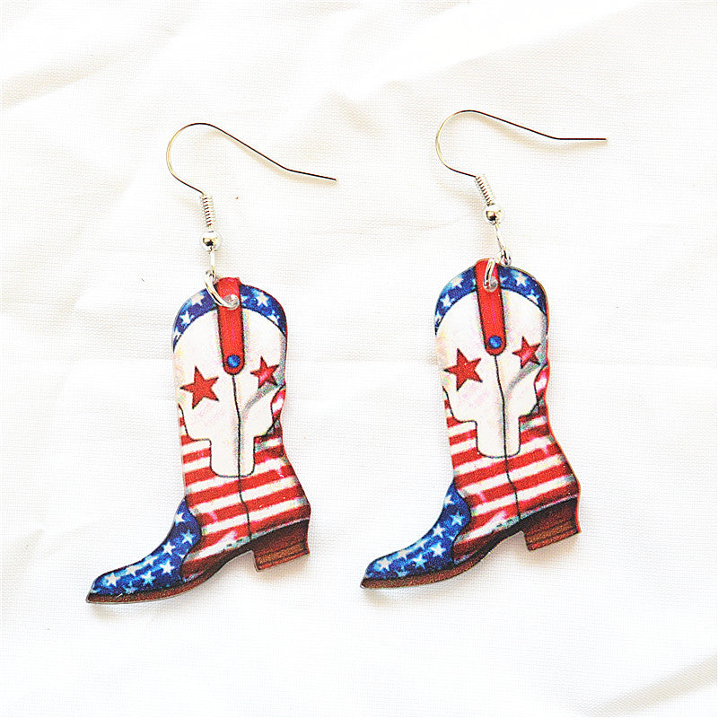 Wholesale American Independence Day Flag Five Star Shoes Unicorn Mushroom Earrings Acrylic Earrings ACC-ES-XN008