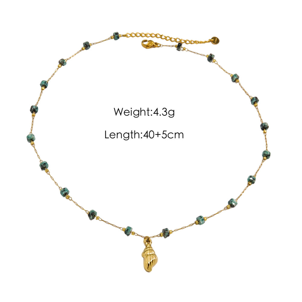 Wholesale  Light Luxury  Colorful Gravel Beaded Natural Pearl Beaded 14K Gold Stainless Steel Pendant  Necklace