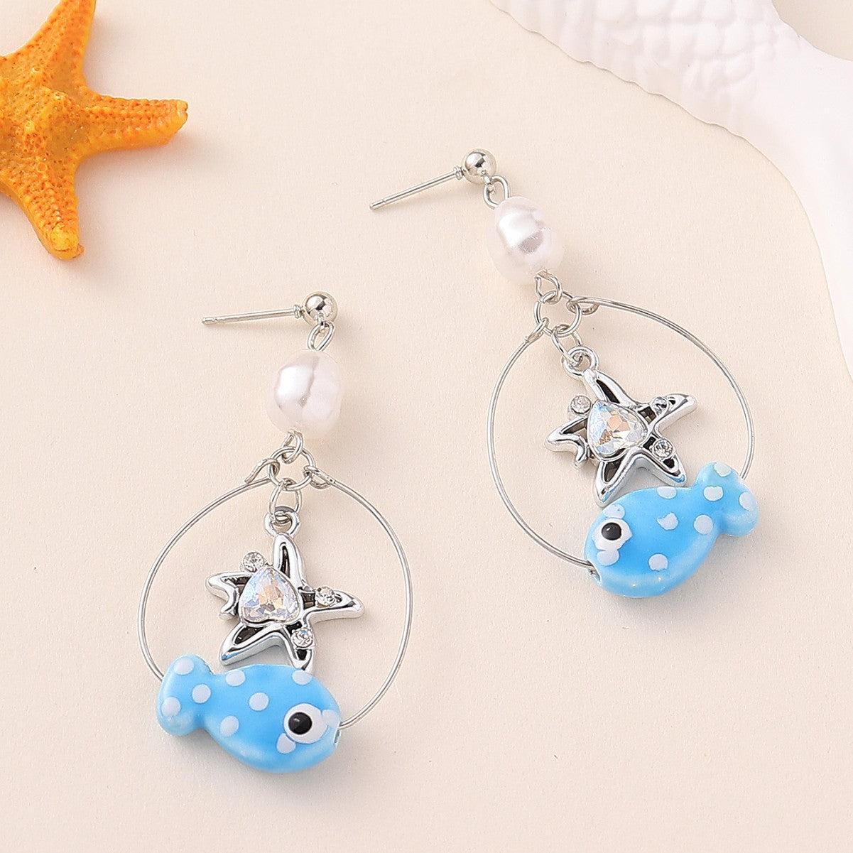 Wholesale Ocean cartoon cute little fish love star pendant earrings