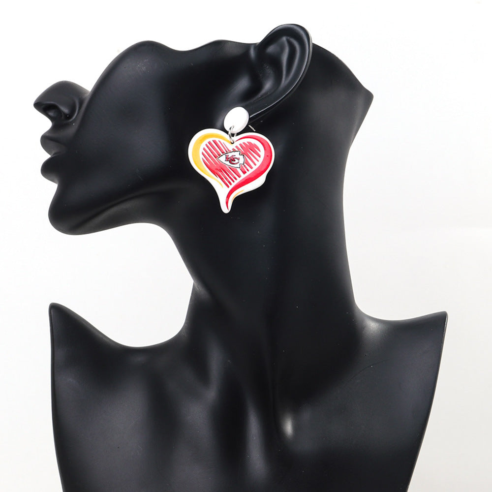 Wholesale Foreign Trade Cross-border European and American Football League Exaggerated Earrings Distinctive Sweet Cool Style Acrylic Printed Earrings Earrings