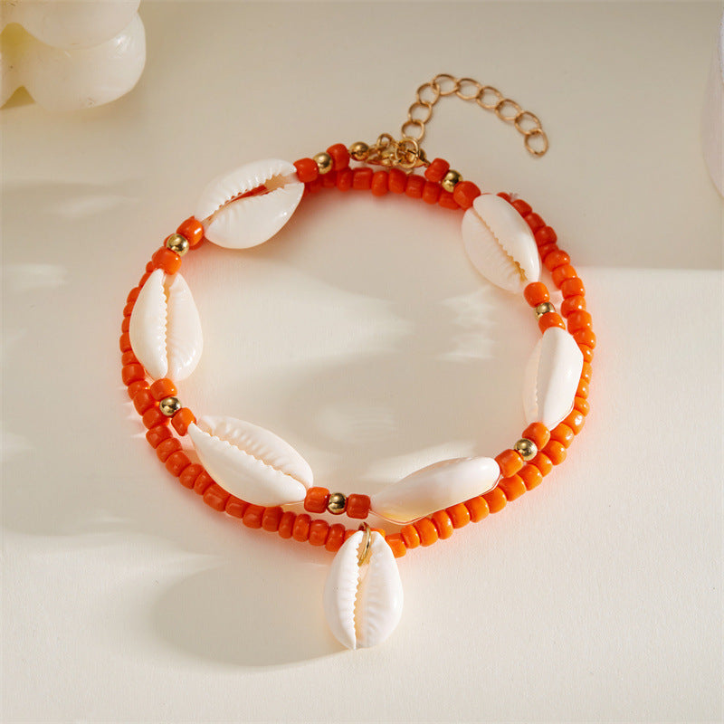 Wholesale  bohemian style stacked wearing shell anklet