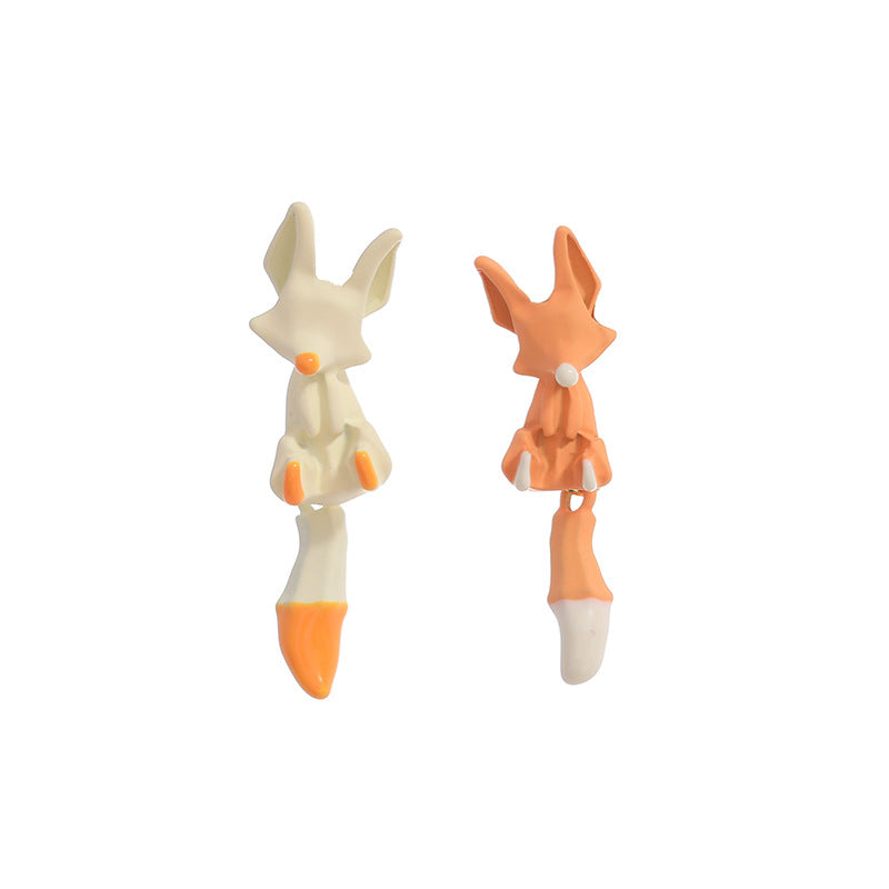 Wholesale cartoon version asymmetrical fox frosted contrast color earrings