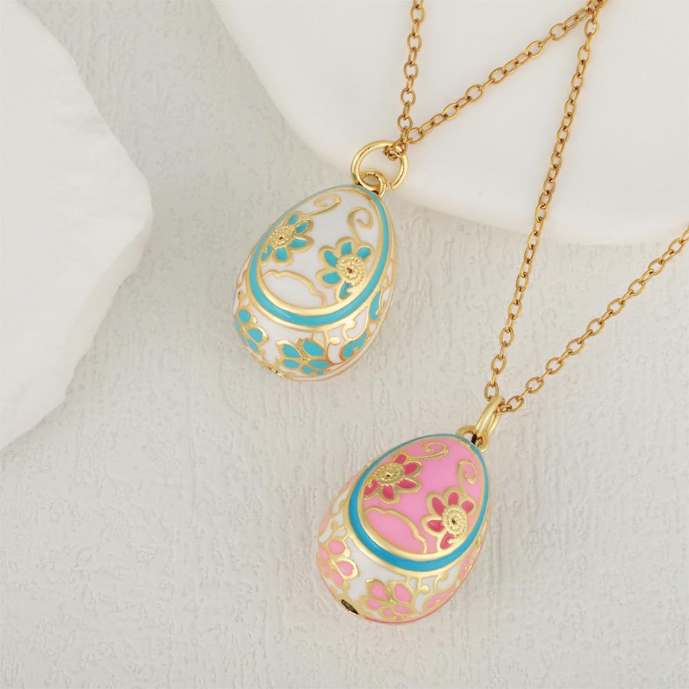 Wholesale 18K Real Gold Copper Zircon Easter Egg Necklace