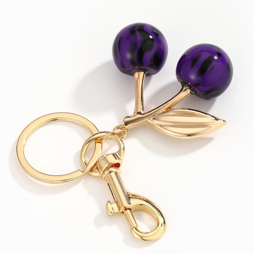 Wholesale Smudge leopard print red cherry keychain