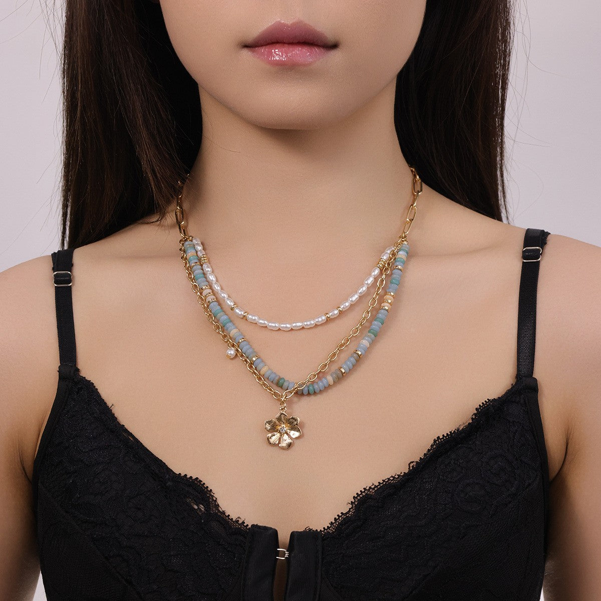 Wholesale Zinc Alloy Flower Pendant Necklace,  Trendy Layered Design for Beach Vacation Jewelry Accessory