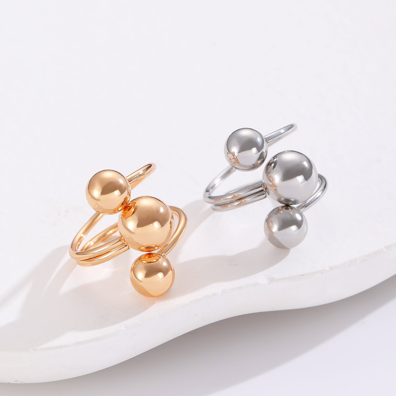 Wholesale Cross Bead Geometric Ball Ring