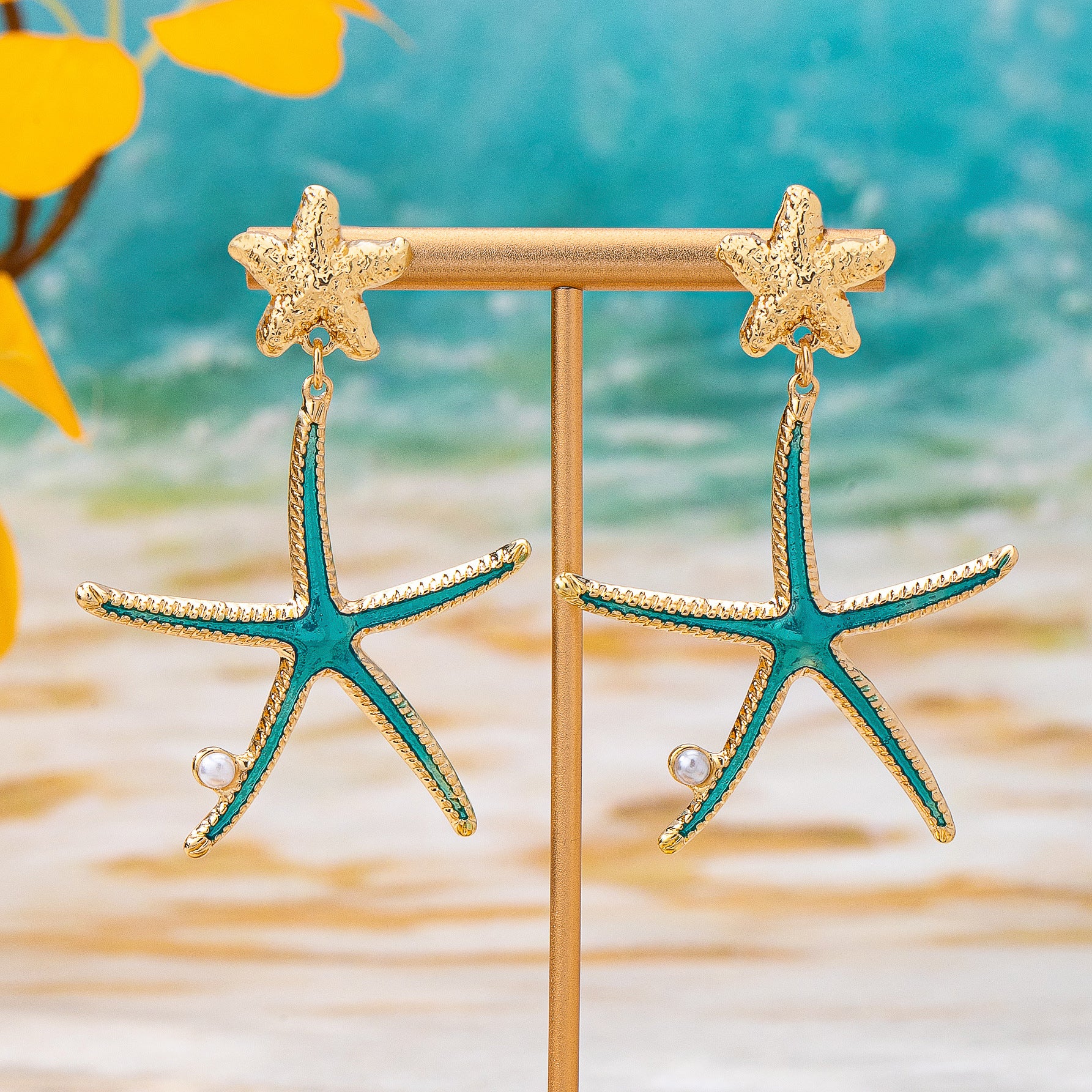 Wholesale Blue Summer Starfish Drop Earrings For Women Pearl Pendant Stylish Fashion Jewelry Accessory Boutique Gift