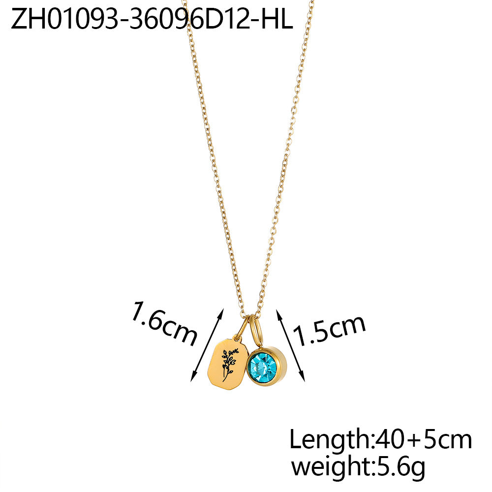 Wholesale Zircon Flower Pendant Stainless Steel  Necklace