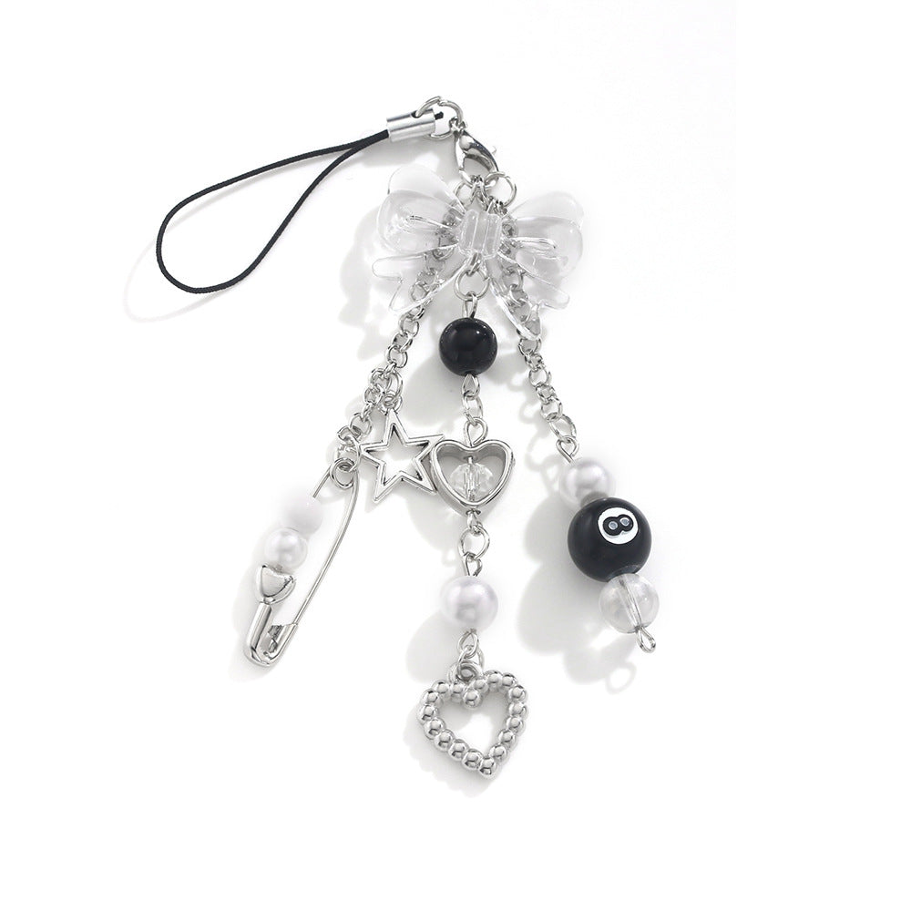 Wholesale Billiard Black 8 Keychain Pendant Acrylic Heart Bead Bow Charm Fashion Decorative Accessory Gift