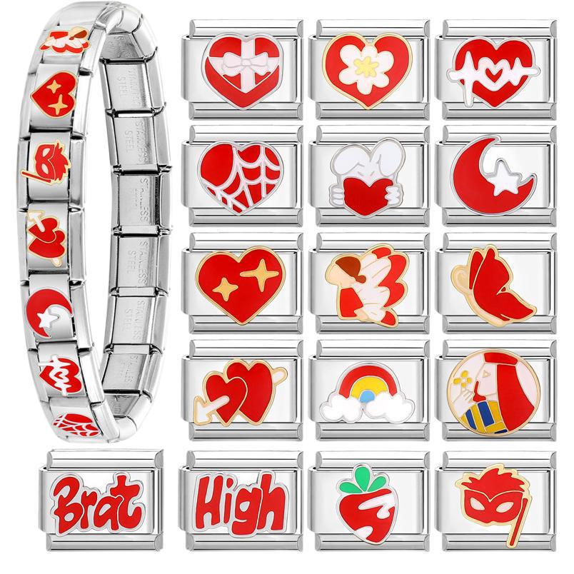 Wholesale Italian Charm Bracelet 9mm DIY Splicing Red Series Titanium Steel Composable Bracelet