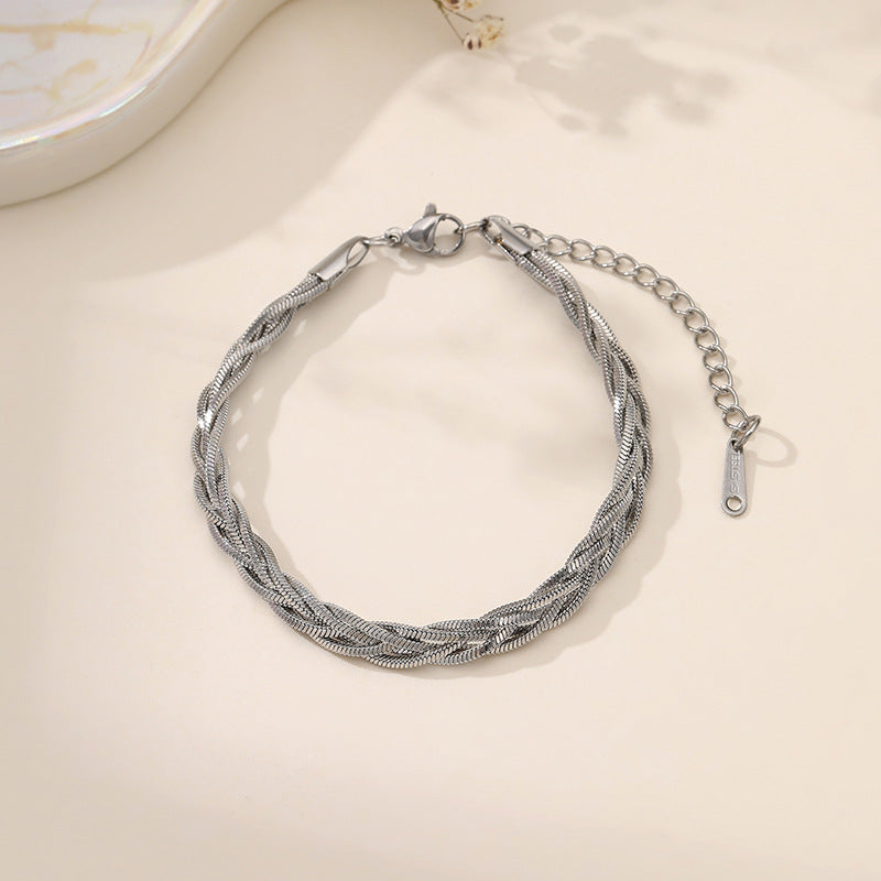 Wholesale Titanium Steel Snake Bone Chain Woven Three-Color  Bracelet Fashion Accessory