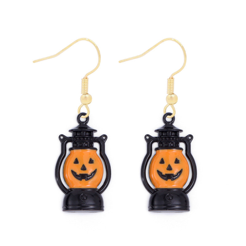 Wholesale Halloween Alloy Oil Drop Horror Pirate Skull Pumpkin Earrings ACC-ES-BinLi008