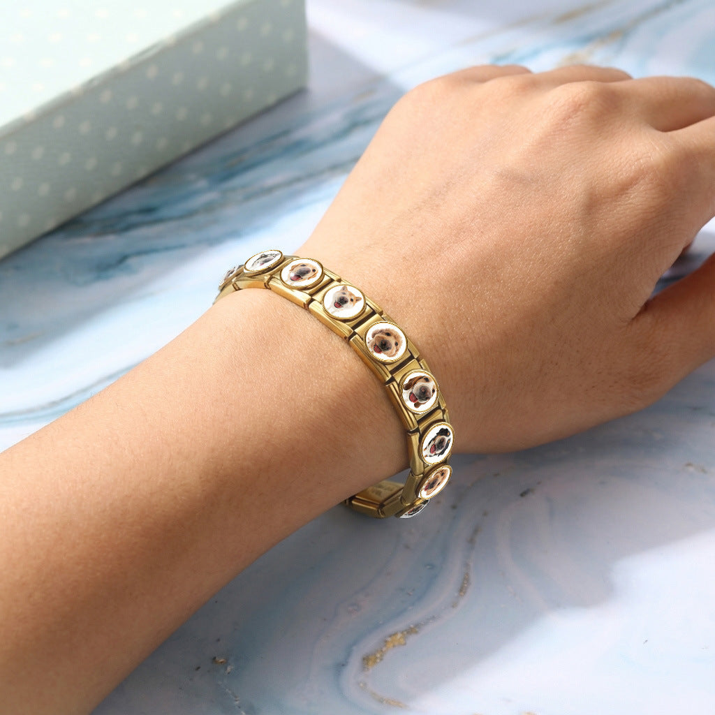Wholesale Stylish DIY Stainless Steel Watch Band with Cute Dog Print,  Fashion Accessory for Resale