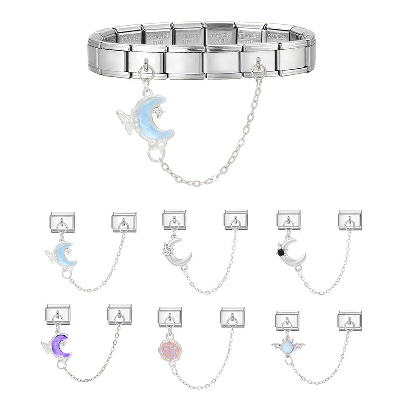 Wholesale 9mm Italian Charm Starter Bracelets DIY double-pendant   Section Creative Stainless Steel Composable Bracelet