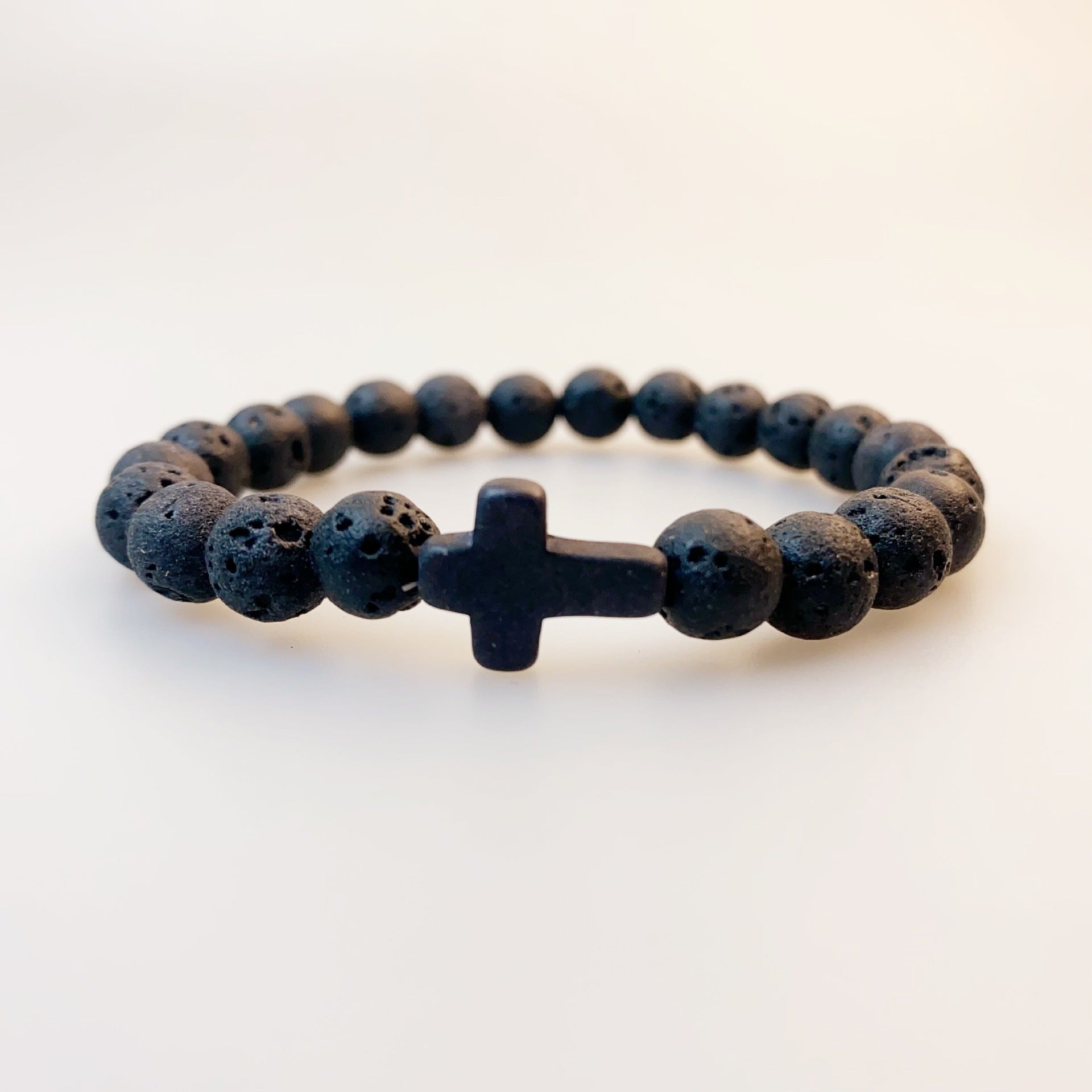 Wholesale Vintage Turquoise Cross Stretch Bracelet Unisex Religious Jewelry With Volcanic Stone Handmade Beaded Bracelet Gift Boutique Resale
