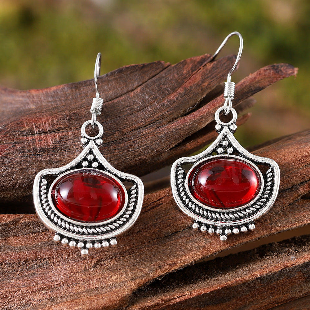 Wholesale Zinc Alloy Geometric Oval Gemstone Drop Earrings And Necklace Set Fashion Jewelry Accessory For Boutique Resale