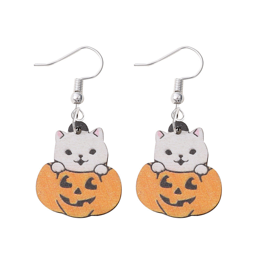 Wholesale   Cute Cat  Pumpkin Funny Pendant Halloween Earrings