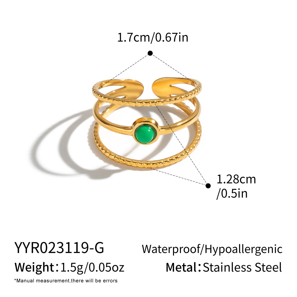 Wholesale Geometric Natural Stone Stainless Steel Open Ring Adjustable 18K Gold Plated Jewelry Accessory For Women Boutique Resale