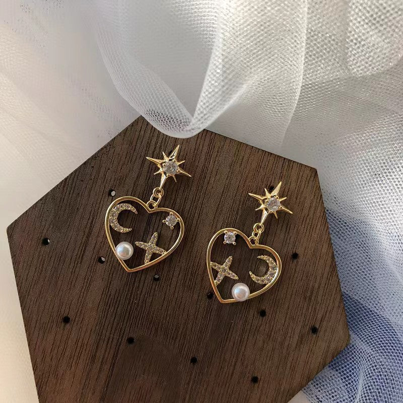 Wholesale S925 Silver Needle Pearl Earrings Star Moon Heart Earrings ACC-ES-JiuW005