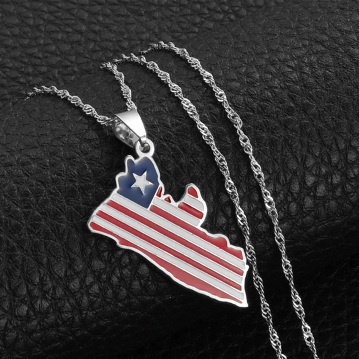 Wholesale Stainless Steel Africa Liberia Map Flag Pendant Necklace