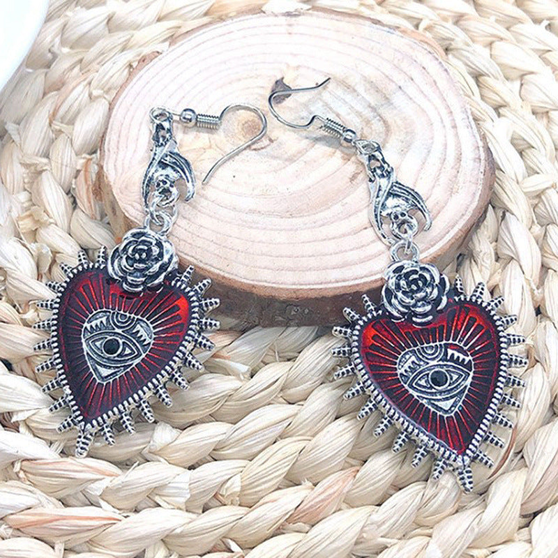 Wholesale Goth Theme Punk Wild Rose Flower Heart Shape Oil Drop Bat Earrings ACC-ES-MLR008