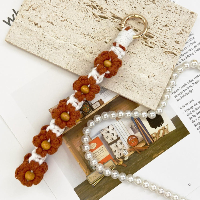 Wholesale Wooden Beads Flower Heart Small Daisy Flower Keychains ACC-KC-Huaien005