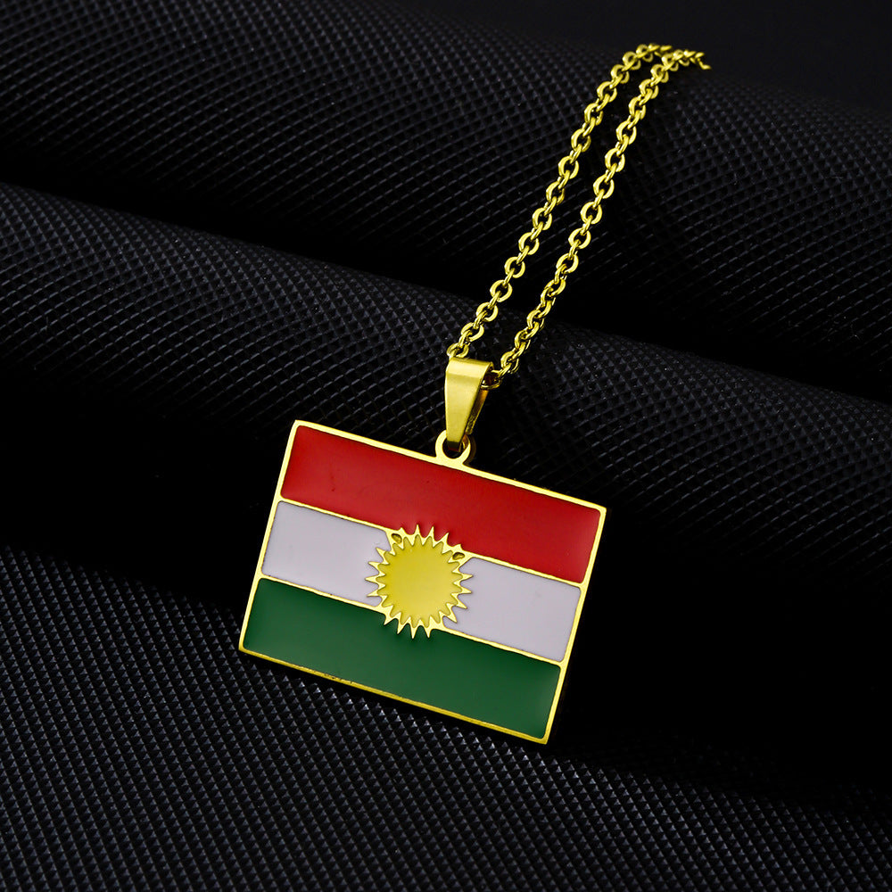 Wholesale Geometric Vintage Drip Oil Pendant Necklace Stainless Steel Jewelry Accessory