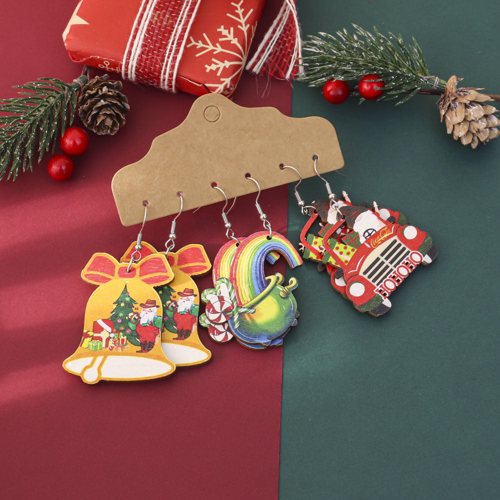 Wholesale Christmas-themed painted wooden earrings
