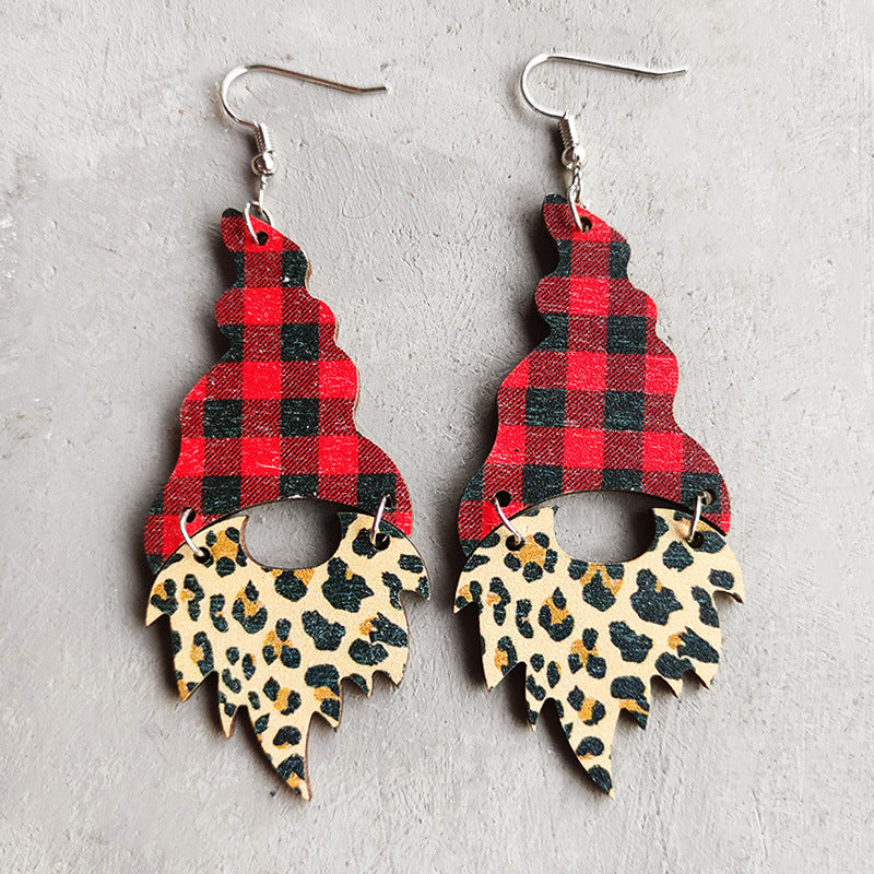 Wholesale 2 Pairs/Pack Christmas Bohemian Leopard Plaid Stitching Wood Earrings ACC-ES-HY171