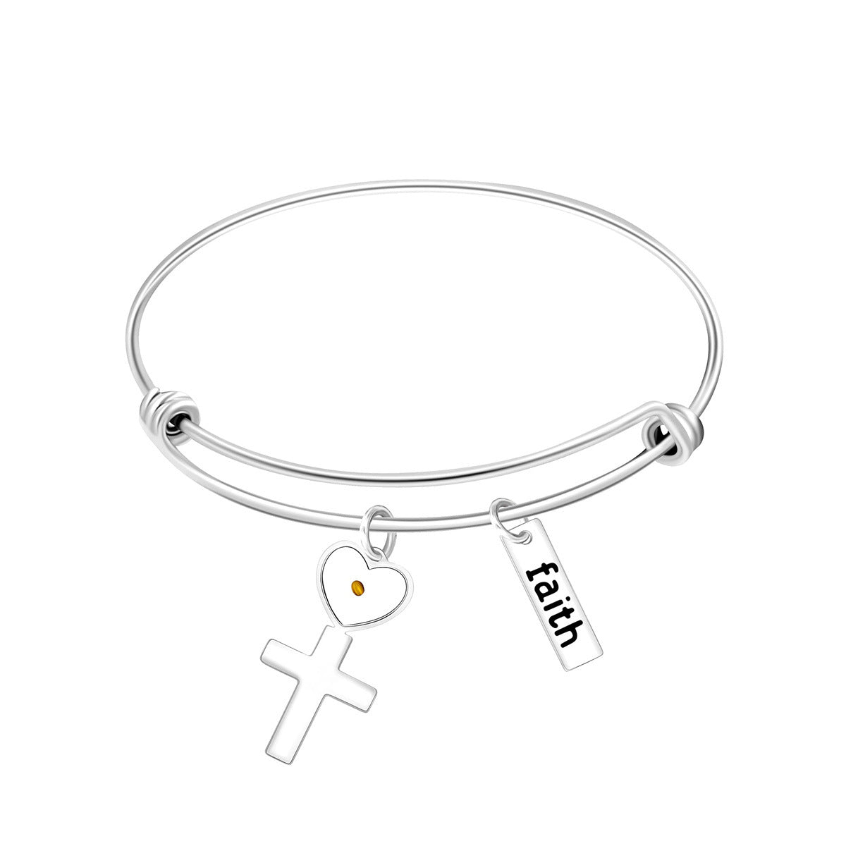 Wholesale Stainless Steel Heart-Shaped Cross Faith Faith Bracelet