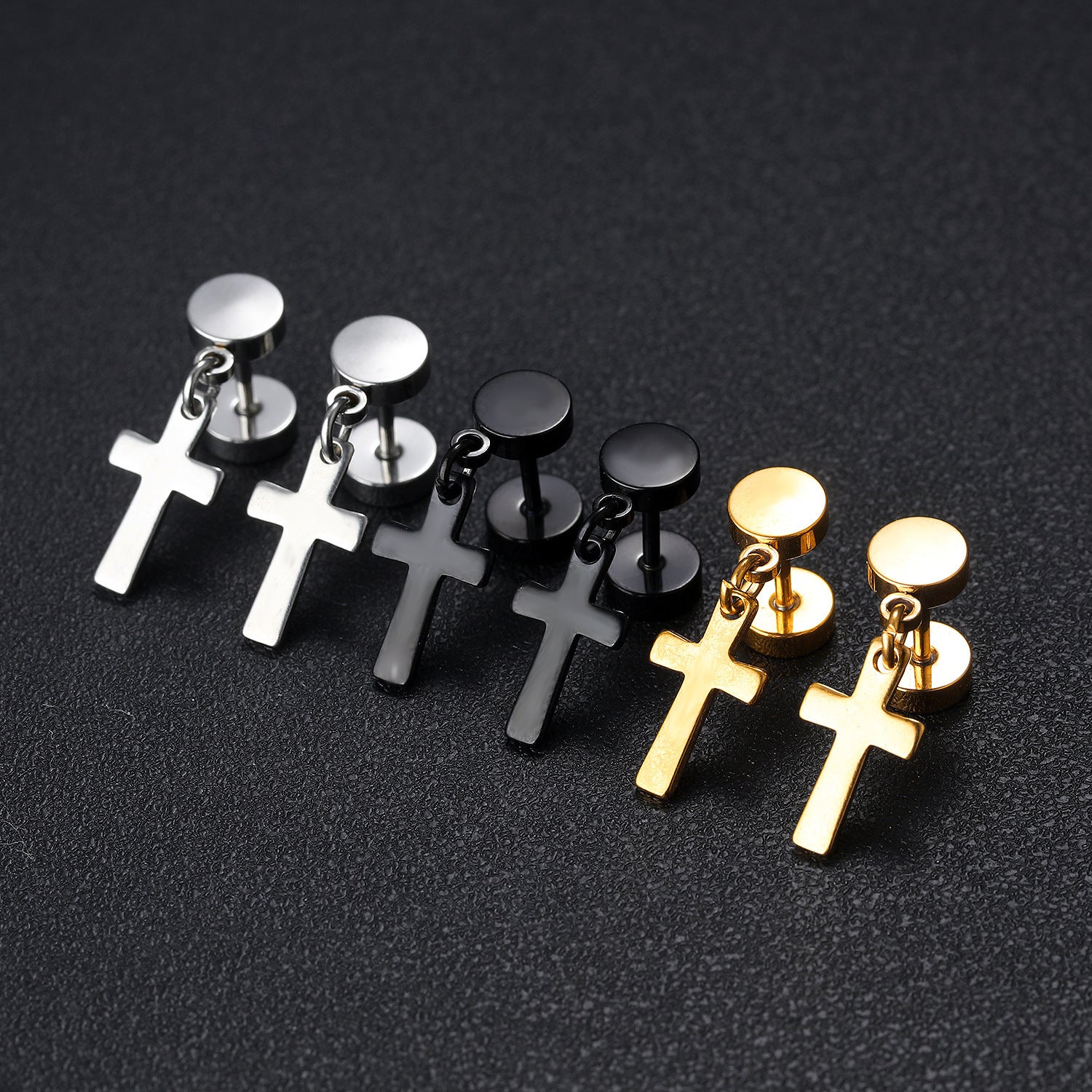 Wholesale Vintage Cross  Hip Hop All-match Titanium Steel Earrings