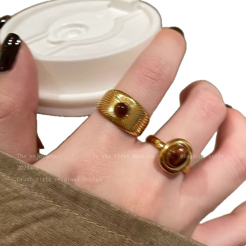Wholesale Gold Toned Alloy Sunflower Tiger Eye Style Ring Stylish Lady Everyday Fashion Accessory Gift