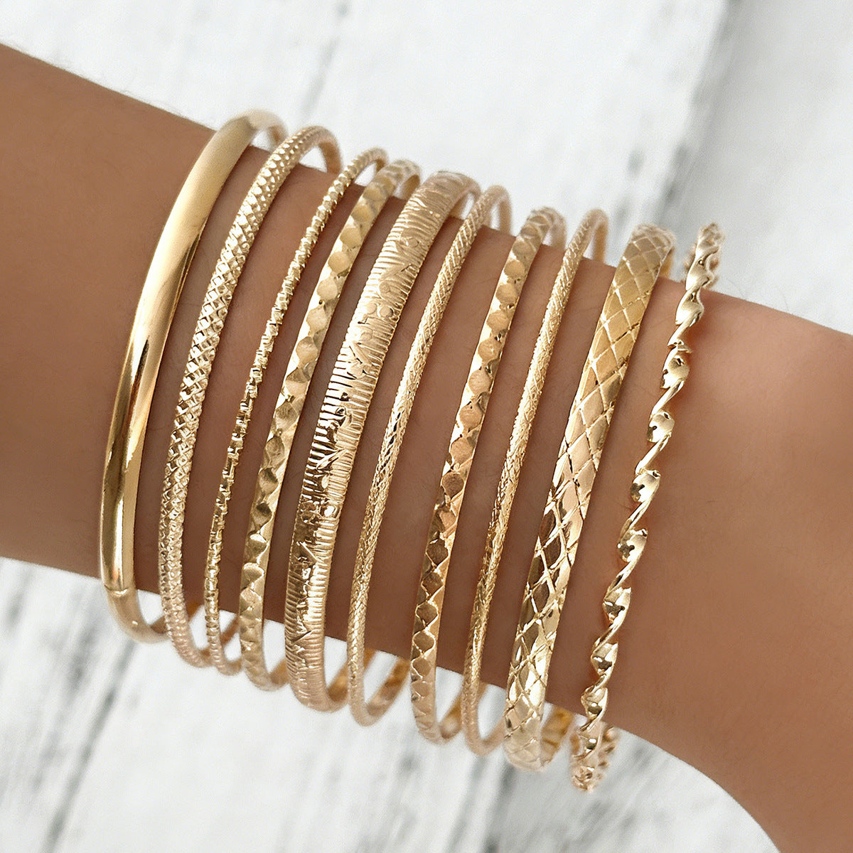 Wholesale Gold Electroplated Stacking Bracelet Set Trendy Women Fashion Accessory Gift Boutique Resale