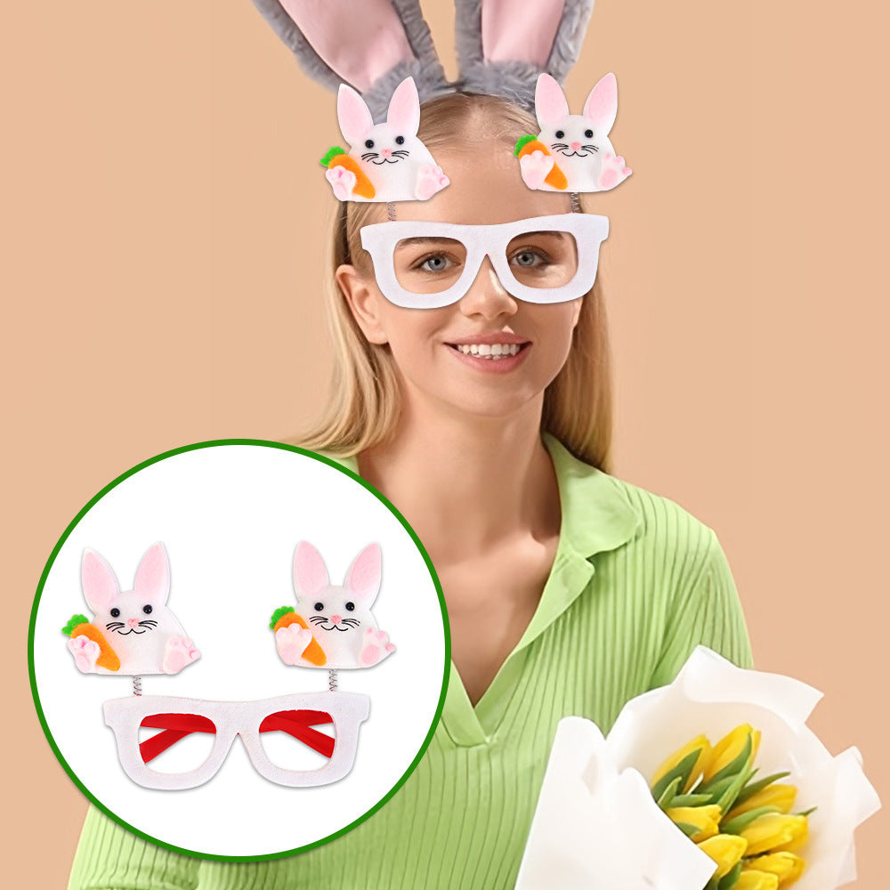 Wholesale  Easter decorations flannel chicken rabbit photo glasses decoration