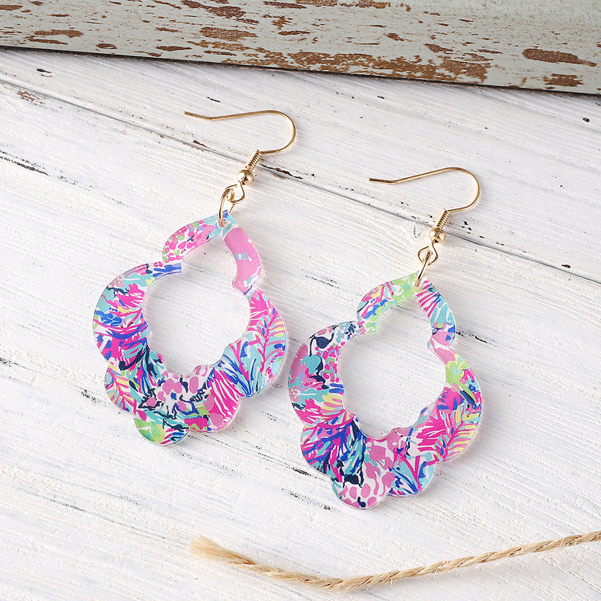 Wholesale  Fake Color Leaves Flowers Bohemian Hollow Pendant Earrings
