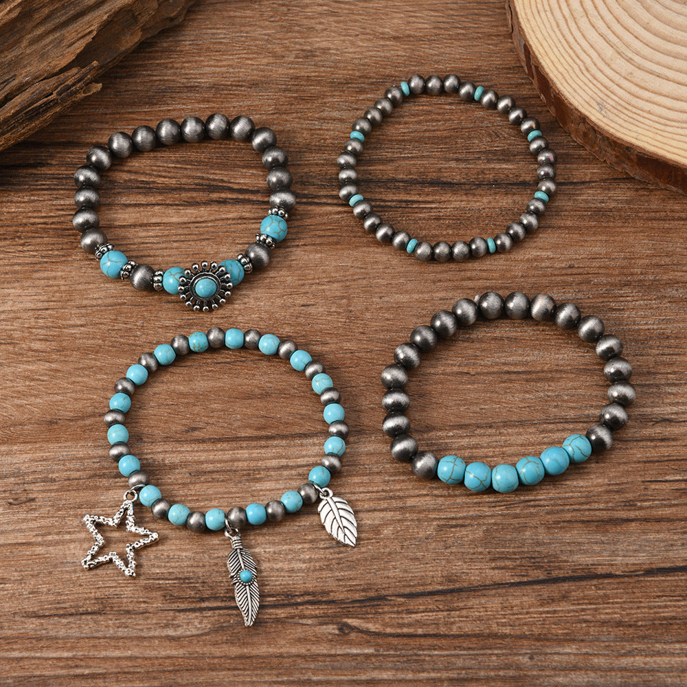 Wholesale Multi-Alloy Beaded Bracelets Turquoise Bracelets for Men and Women Retro Multi-Layer Hand Jewelry