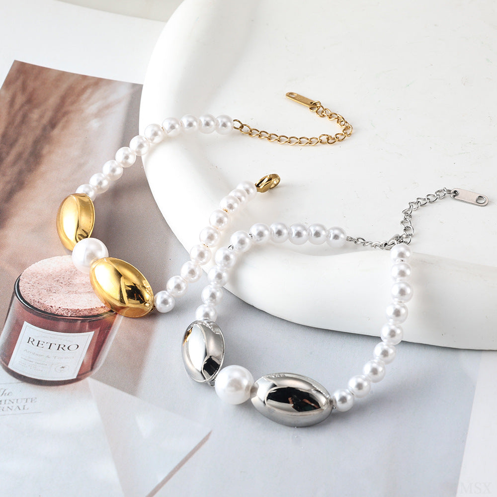 Wholesale Stainless steel man-made pearl necklace and bracelet