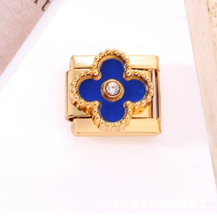 Wholesale 10pcs Italian Charm Bracelet 9mm DIY Splicing Removable Black Pink Four Leaf Clover Stainless Steel Composable Bracelet